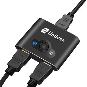 Linseek HDMI Switch 8K 30 هرتز، محول HDMI 2 في 1 خارج، مقسم HDMI 1 في 2 خارج، مفتاح ثنائي الاتجاه يدعم 4K 3D HD 1080P، لـ Firestick، Xbox، PS4، Roku، HDTV، الشاشة، أجهزة العرض - رمادي فضائي