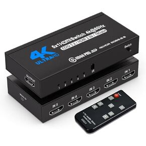 محول HDMI مع جهاز تحكم عن بعد 5 منافذ 4K 60Hz نيرديثوس 5 في 1 يدعم رؤية دولبي UHD وسرعة عالية (بحد اقصى الى 18.5Gbps)، HDR10، HDMI 2.0 HDCP 2.2 و3D