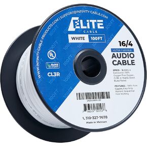 كابل سلك مكبر صوت 16/2، 16AWG/2-موصل، مدرج في قائمة UL، CMR/CL3R، (ناهض/في الحائط وفي الهواء الطلق/في الأرض (الدفن المباشر) - 100% من النحاس النقي الخالي من الأكسجين (OFC)، 500 قدم كابل ضخم (65 جديلة) أبيض in Kuwait