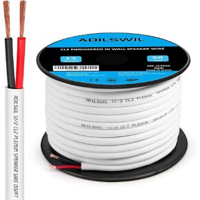 ADILSWIL 16 Gauge 50FT in Wall Speaker Wire Cable 16/2 AWG CCA 2 Conductor Low Voltage Wires DC Electrical Wire Red and Black Wire with White Jacket ETL CL2 Rated for Hookup and Extension