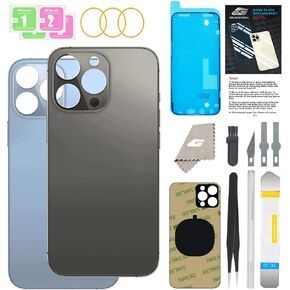 بديل الزجاج الخلفي لهاتف iPhone 13 pro max (أزرق المحيط الهادئ والجرافيت)، غطاء خلفي خلفي بفتحة كبيرة GVKVGIH قطعتان بديلتان لجميع الحاملات مع أدوات لاصقة وأدوات إصلاح مثبتة مسبقًا in Kuwait
