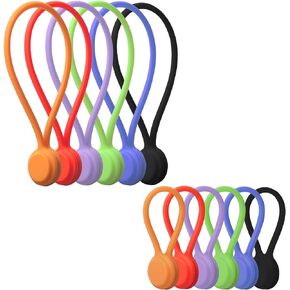 اربطة كابلات مغناطيسية، اربطة اسلاك مغناطيسية قابلة لاعادة الاستخدام من السيليكون لتجميع وتنظيم الكيبلات والاسلاك، يمكن استخدامها بعدة طرق (6 الوان - 12 قطعة) in Kuwait