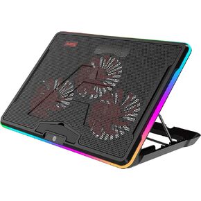 وسادة تبريد للكمبيوتر المحمول ANC160، شريط LED محيطي كامل، 15 نوعًا من تأثيرات الإضاءة، 3 مراوح هادئة قابلة للتعديل، 7 زوايا تعديل، تدعم ما يصل إلى 19 بوصة (أسود) in Kuwait