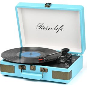 Record Player 3 Speed Bluetooth Portable Suitcase Vinyl Player with Built-in Speakers Turntable Enhanced Audio Sound PU Leather Vintage Brown