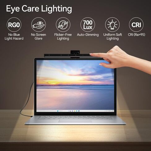 ضوء شاشة كمبيوتر Dawnrise، شريط إضاءة لشاشة الكمبيوتر المحمول مع تعتيم تلقائي، بدون وهج الشاشة، مصباح LED للقراءة الإلكترونية USB مع تحكم باللمس و3 درجات حرارة ألوان قابلة للتعديل، محمول للمكتب/السفر/المنزل in Kuwait