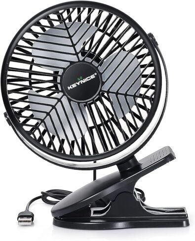 مروحة KEYNICE بمشبك، مروحة مكتب صغيرة 4 بوصة، مروحة عربة أطفال 3 سرعات تدفق هواء قوي، مروحة USB مع مشبك قوي لمقعد السيارة، دوران يدوي 360 درجة، مروحة USB هادئة للمنزل والمكتب باللون الأسود in Kuwait