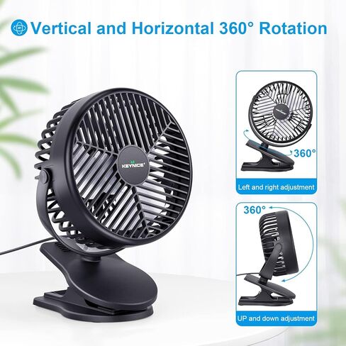 مروحة KEYNICE بمشبك، مروحة مكتب صغيرة 4 بوصة، مروحة عربة أطفال 3 سرعات تدفق هواء قوي، مروحة USB مع مشبك قوي لمقعد السيارة، دوران يدوي 360 درجة، مروحة USB هادئة للمنزل والمكتب باللون الأسود in Kuwait