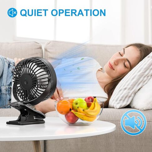 مروحة KEYNICE بمشبك، مروحة مكتب صغيرة 4 بوصة، مروحة عربة أطفال 3 سرعات تدفق هواء قوي، مروحة USB مع مشبك قوي لمقعد السيارة، دوران يدوي 360 درجة، مروحة USB هادئة للمنزل والمكتب باللون الأسود in Kuwait
