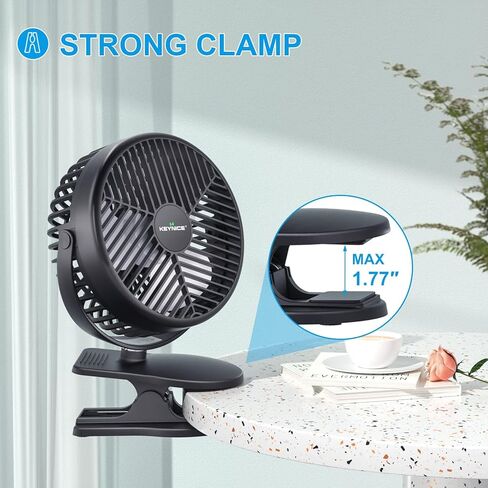 مروحة KEYNICE بمشبك، مروحة مكتب صغيرة 4 بوصة، مروحة عربة أطفال 3 سرعات تدفق هواء قوي، مروحة USB مع مشبك قوي لمقعد السيارة، دوران يدوي 360 درجة، مروحة USB هادئة للمنزل والمكتب باللون الأسود in Kuwait