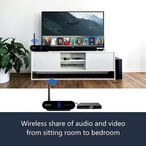 جهاز ارسال واستقبال الفيديو والصوت مع موسع عن بعد بالاشعة تحت الحمراء 5.8GHz 8 قنوات لكيبل البث والاقمار الصناعية ودي في دي الى التلفزيون لاسلكيا لكيبل ار سي ايه - غير متوافق مع HDMI (RCA5) in Kuwait