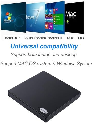 محرك أقراص DVD خارجي، محرك أقراص مضغوطة خارجي Chuanganzhuo USB 2.0 نحيف محمول ومشغل DVD-ROM للكمبيوتر المحمول والكمبيوتر المكتبي لأجهزة Mac Windows 2000/XP/Vista/7/8/10 وحقيبة حقيبة مقاومة للغبار، أسود in Kuwait