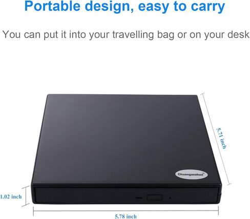 محرك أقراص DVD خارجي، محرك أقراص مضغوطة خارجي Chuanganzhuo USB 2.0 نحيف محمول ومشغل DVD-ROM للكمبيوتر المحمول والكمبيوتر المكتبي لأجهزة Mac Windows 2000/XP/Vista/7/8/10 وحقيبة حقيبة مقاومة للغبار، أسود in Kuwait