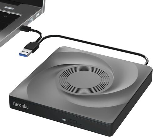 محرك أقراص DVD خارجي Yaeonku، USB 3.0 نوع C ناسخ أقراص مضغوطة محمول CD DVD +/-RW محرك أقراص ضوئي رفيع CD DVD ROM إعادة كتابة مشغل CD/DVD قارئ كاتب لأجهزة الكمبيوتر المحمول وسطح المكتب MacBook PC Windows Linux Mac OS (أسود) in Kuwait