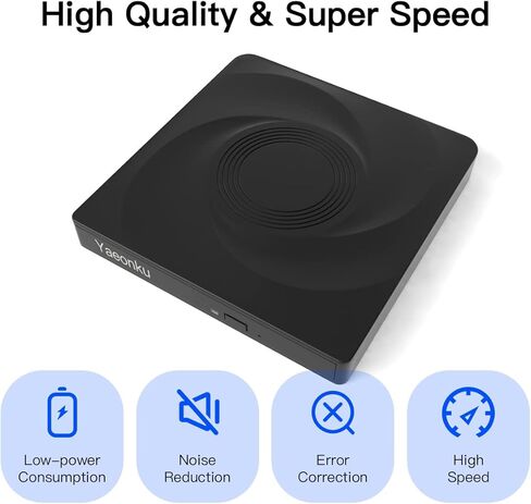 محرك أقراص DVD خارجي Yaeonku، USB 3.0 نوع C ناسخ أقراص مضغوطة محمول CD DVD +/-RW محرك أقراص ضوئي رفيع CD DVD ROM إعادة كتابة مشغل CD/DVD قارئ كاتب لأجهزة الكمبيوتر المحمول وسطح المكتب MacBook PC Windows Linux Mac OS (أسود) in Kuwait