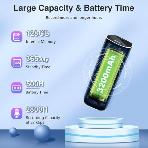 مسجل صوت مغناطيسي 128 جيجابايت، مسجل صوت محمول بسعة 2800 ساعة وتسجيل مستمر لمدة 20 يومًا، مسجل صوت رقمي، أجهزة تسجيل لمحاضرات الاجتماعات (Q7-128G) in Kuwait