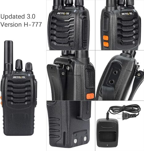 Retevis H-777 Portable FRS Two-Way Radios with Flashlight, Short Antenna | Type C Rechargeable Walkie Talkies, Emergency Alarm, 16 Channel, Long Range 2 Way Radio for Adults Family Outdoor (3 Pack) in Kuwait