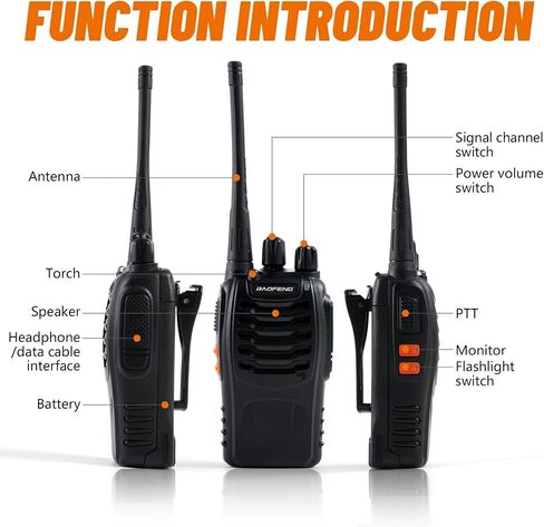 Baofeng Walkie Talkies 888S قابلة لإعادة الشحن طويلة المدى مع سماعات أذن للبالغين، 16 قناة راديو احترافية محمولة باليد في اتجاهين، بطارية ليثيوم أيون وشاحن متضمن in Saudi Arabia