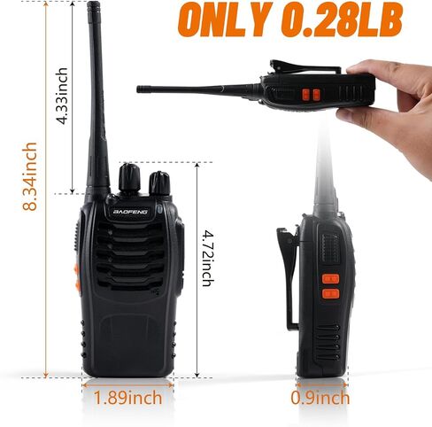 Baofeng Walkie Talkies 888S قابلة لإعادة الشحن طويلة المدى مع سماعات أذن للبالغين، 16 قناة راديو احترافية محمولة باليد في اتجاهين، بطارية ليثيوم أيون وشاحن متضمن in Saudi Arabia