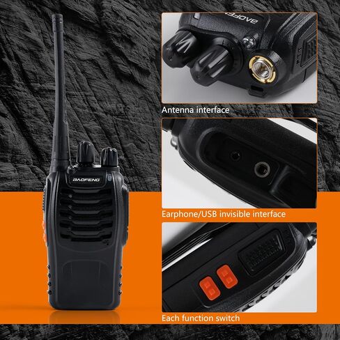 Baofeng Walkie Talkies 888S قابلة لإعادة الشحن طويلة المدى مع سماعات أذن للبالغين، 16 قناة راديو احترافية محمولة باليد في اتجاهين، بطارية ليثيوم أيون وشاحن متضمن in Saudi Arabia