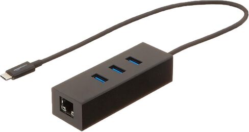 Amazon Basics USB 3.1 Type-C إلى 3 منافذ USB Hub مع محول إيثرنت - أسود، 5 عبوات in Saudi Arabia