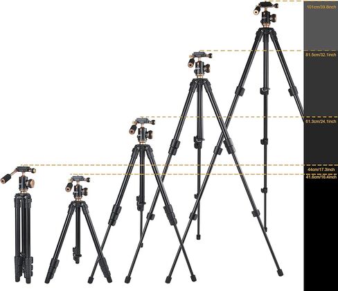 حامل ثلاثي للكاميرا من Riqiorod، حامل ثلاثي محمول، حامل ثلاثي للسفر 50 بوصة قابل للتمديد 360 درجة إمالة رأس كروية بانورامية لكاميرا DSLR Canon، Nikon، Sony..الهاتف الذكي iPhone Samsung، Vlog، YouTube in Kuwait