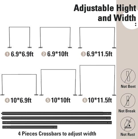 Lonseng خلفية حامل للخدمة الشاقة، طقم حامل خلفية للأنابيب والستارة، حامل خلفية زفاف بطول 10 أقدام × 10 أقدام، حامل خلفية قابل للتعديل، حامل خلفية خلفية لحفلات الزفاف كشك الصور in Kuwait