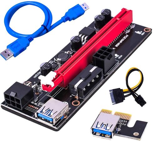 بطاقة رسومات التعدين المقاومة للرصاص PCIe Riser VER 009S 16x إلى 1x بطاقة محول Riser مع كابل تمديد USB 3.0 وكابل طاقة PCI-E إلى SATA ذو 6 سنون | بيتكوين | التعدين الاثريوم in Saudi Arabia