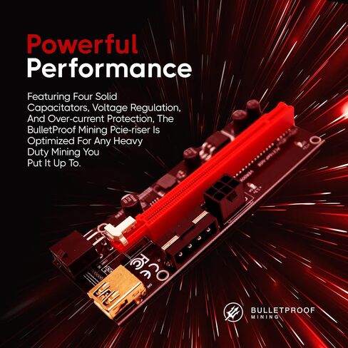 بطاقة رسومات التعدين المقاومة للرصاص PCIe Riser VER 009S 16x إلى 1x بطاقة محول Riser مع كابل تمديد USB 3.0 وكابل طاقة PCI-E إلى SATA ذو 6 سنون | بيتكوين | التعدين الاثريوم in Saudi Arabia