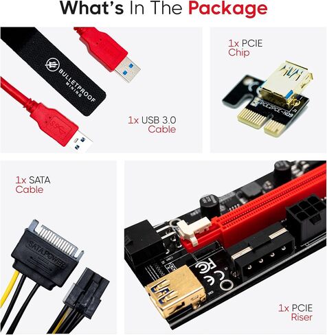 بطاقة رسومات التعدين المقاومة للرصاص PCIe Riser VER 009S 16x إلى 1x بطاقة محول Riser مع كابل تمديد USB 3.0 وكابل طاقة PCI-E إلى SATA ذو 6 سنون | بيتكوين | التعدين الاثريوم in Saudi Arabia