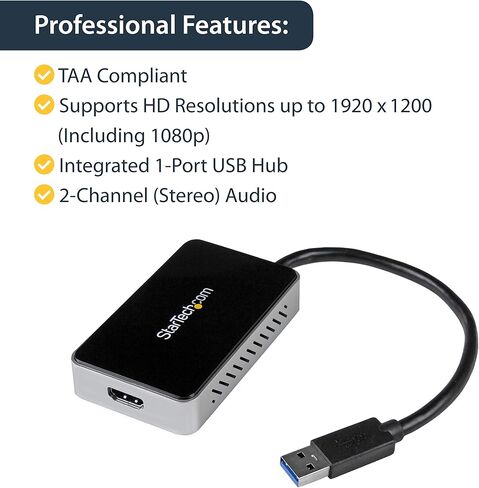 StarTech.com USB 3.0 إلى DVI محول مع منفذ USB واحد - 1920x1200 - بطاقة فيديو ورسومات خارجية - محول شاشة مزدوجة - يدعم ويندوز (USB32DVIEH) in Kuwait