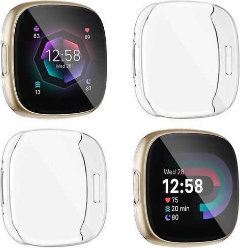 Witzon 4 Pack Protective Cases Compatible with Fitbit Versa 4 Screen Protector, Ultra Thin Soft TPU Bumper HD All-Around Smart Watch Accessories Sense 2 Screen Protective Cover Versa 4 Case Women Men in Kuwait