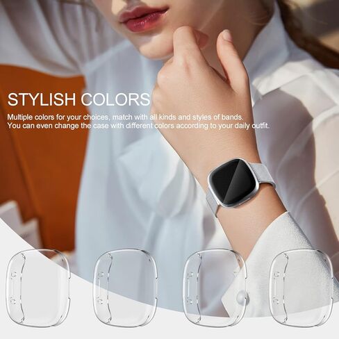 Witzon 4 Pack Protective Cases Compatible with Fitbit Versa 4 Screen Protector, Ultra Thin Soft TPU Bumper HD All-Around Smart Watch Accessories Sense 2 Screen Protective Cover Versa 4 Case Women Men in Kuwait
