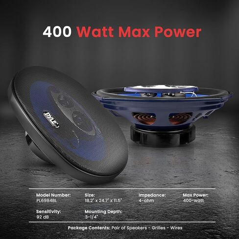 Pyle 6" x 9" Car Sound Speaker (Pair) - Upgraded Blue Poly Injection Cone 4-Way 400 Watts w/ Non-fatiguing Butyl Rubber Surround 50 - 20Khz Frequency Response 4 Ohm & 1.25" ASV Voice Coil in Saudi Arabia