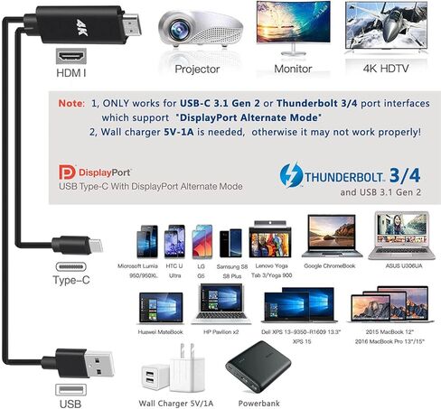 محول HDMI كابل USB من النوع C MHL 4K HD محول شحن سلك لـ iMac MacBook Samsung Laptop Galaxy S20 S10 S9 S8 Note 20 10 LG G8 G5 Q5 Android Phone لمراقبة جهاز العرض التلفزيوني (رمادي) in Kuwait