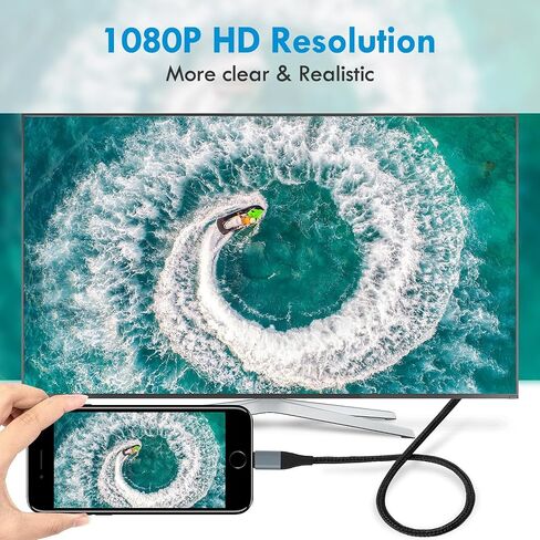 كابل lulaven HDMI لجهاز iPhone إلى التلفزيون، موصل محول الإضاءة إلى HDMI متوافق مع iPhone14، 13، 12، 11 ومخرج تلفزيون YouTube مع شاشة HD 1080P، فقط قم بالتوصيل والتشغيل (6.6FT، أسود) in Kuwait