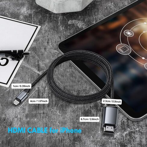 كابل lulaven HDMI لجهاز iPhone إلى التلفزيون، موصل محول الإضاءة إلى HDMI متوافق مع iPhone14، 13، 12، 11 ومخرج تلفزيون YouTube مع شاشة HD 1080P، فقط قم بالتوصيل والتشغيل (6.6FT، أسود) in Kuwait