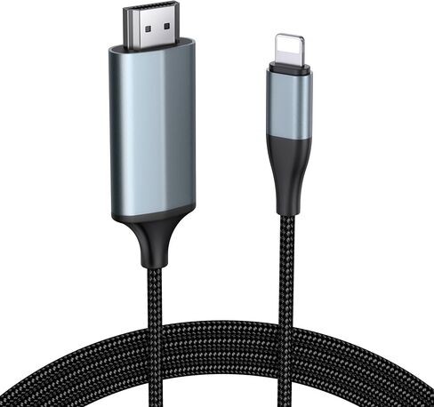 كابل lulaven HDMI لجهاز iPhone إلى التلفزيون، موصل محول الإضاءة إلى HDMI متوافق مع iPhone14، 13، 12، 11 ومخرج تلفزيون YouTube مع شاشة HD 1080P، فقط قم بالتوصيل والتشغيل (6.6FT، أسود) in Kuwait