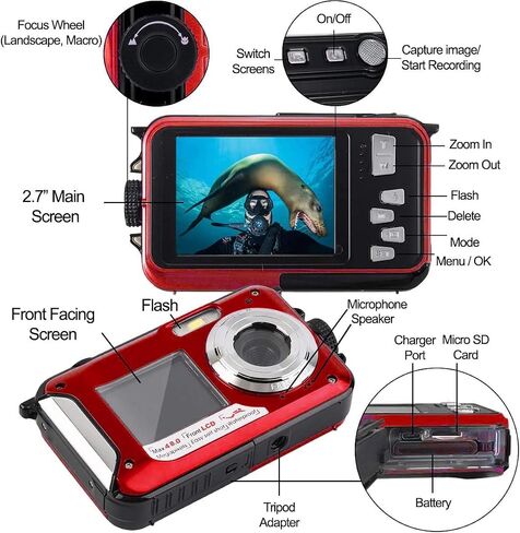Acuvar Waterproof Digital Camera 48MP – Underwater Camera for Snorkeling, Floating Point & Shoot Camera with Dual Screen, Autofocus, 11FT Depth, Compact Camera for Beach, Pool & Travel (Blue) in Saudi Arabia