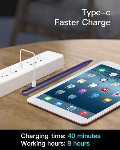قلم iPad الجيل الأول لأجهزة Apple مع شحن سريع ورفض راحة اليد، قلم نشط متوافق مع iPad Pro 11/12.9، iPad 10/9/8/7/6، iPad Mini 5/6، iPad Air 3/4/5 (يتضمن USB اكتب-C إلى قلم رصاص) in Kuwait