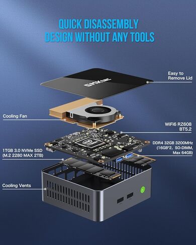 كمبيوتر صغير GMKtec Windows 11 Pro Intel Core i7-11390H (Turbo 5.0 جيجا هرتز) 32 جيجا DDR4 1 تيرابايت SSD كمبيوتر مكتبي صغير واي فاي 6، BT 5.2، DP، HDMI، RJ45 2.5G، USB3.2، أسود in Kuwait