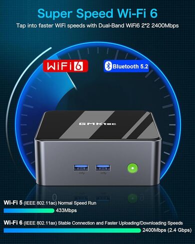 كمبيوتر صغير GMKtec Windows 11 Pro Intel Core i7-11390H (Turbo 5.0 جيجا هرتز) 32 جيجا DDR4 1 تيرابايت SSD كمبيوتر مكتبي صغير واي فاي 6، BT 5.2، DP، HDMI، RJ45 2.5G، USB3.2، أسود in Kuwait