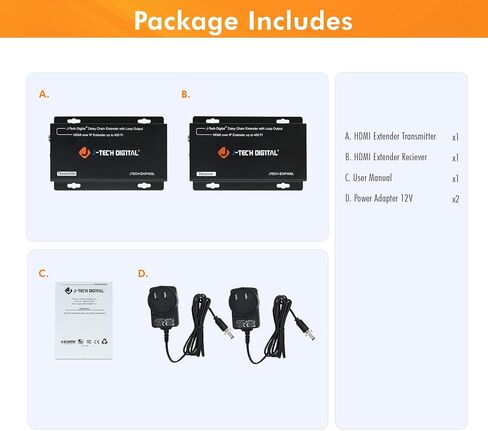 J-Tech Digital ® ProAV ® Unlimited N x N HDMI Extender Over Ethernet Cat6 Extender Matrix 12X12 8X8 Switch Switcher Extender by Single Ethernet Cable up to 400ft (Receiver) in Kuwait