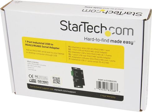 StarTech.com 1 Port Metal Industrial USB to RS422/RS485 Serial Adapter w/ Isolation (ICUSB422IS) Black in Kuwait