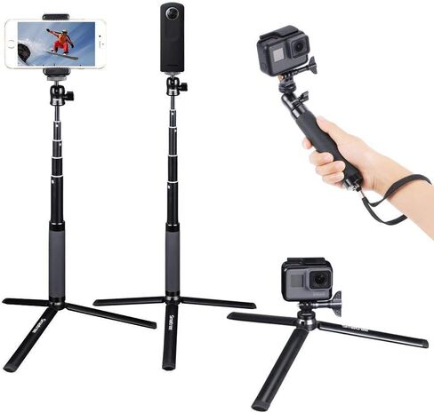Smatree Extendable Aluminum Selfie Stick/Monopod Compatible for G*pro 12/11/10/9/Max/8/7/6/5/4/3+/2018/Insta360 One/AKASO GeekPro SJCAM SJ4000 SJ5000, for DJI Action 3/4 Camera in Kuwait
