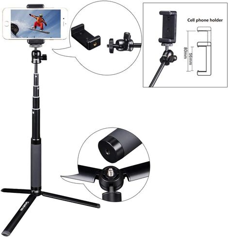 Smatree Extendable Aluminum Selfie Stick/Monopod Compatible for G*pro 12/11/10/9/Max/8/7/6/5/4/3+/2018/Insta360 One/AKASO GeekPro SJCAM SJ4000 SJ5000, for DJI Action 3/4 Camera in Kuwait