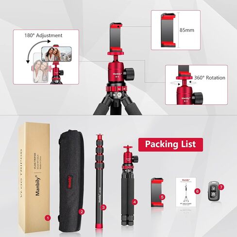 manbily كاميرا الهاتف الخليوي عصا سيلفي ترايبود monopod مع جهاز التحكم عن بعد لاسلكي، قابلة للتمديد السفر ترايبود الألومنيوم تمديد قضيب الكرة رئيس حامل الهاتف حقيبة حمل، ترايبود العرض، لمدونات الفيديو الحية in Kuwait