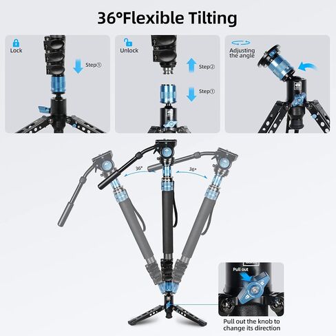 SIRUI P-424FL Carbon Fiber Camera Monopod Kit, 78" Heavy Duty Professional Video Monopod with VA-5 Fluid Video Head, Tripod Base, Flip Locks for DSLR Camera in Saudi Arabia