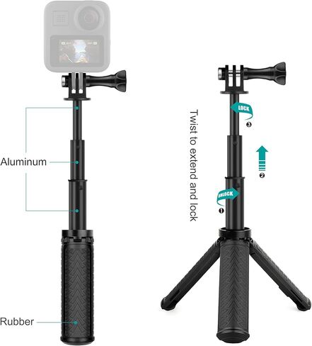 حامل ثلاثي القوائم عصا سيلفي بمقبض يدوي صغير من GEPULY لـ GoPro Hero 12 11 10 9 8 7 6 5 4 3 2 1، جلسة، فيوجن، ماكس ومعظم كاميرات الحركة، الهواتف المحمولة - استخدمه كعصا سيلفي مونوبود، مقبض، حامل ثلاثي القوائم in Kuwait