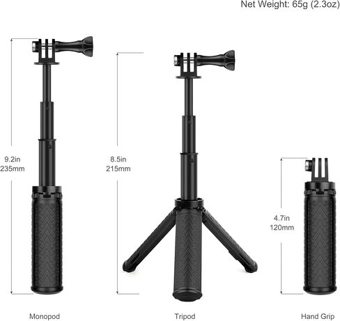 حامل ثلاثي القوائم عصا سيلفي بمقبض يدوي صغير من GEPULY لـ GoPro Hero 12 11 10 9 8 7 6 5 4 3 2 1، جلسة، فيوجن، ماكس ومعظم كاميرات الحركة، الهواتف المحمولة - استخدمه كعصا سيلفي مونوبود، مقبض، حامل ثلاثي القوائم in Kuwait