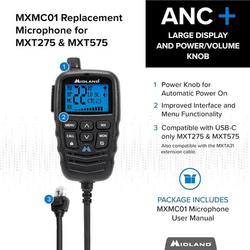 Midland – MXMC01 | Replacement Microphone for MXT275 & MXT575 – ANC Automatic Noise Canceling Electronic Microphone – Off-Roading Loud and Open-Air Vehicle - GMRS Farming Overlanding in Saudi Arabia